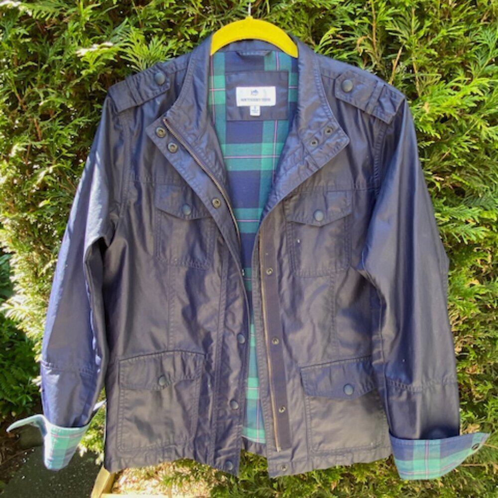 Southern Tide Nautical Rain Jacket, Women's Small, Blue Plaid, Used Grea…​